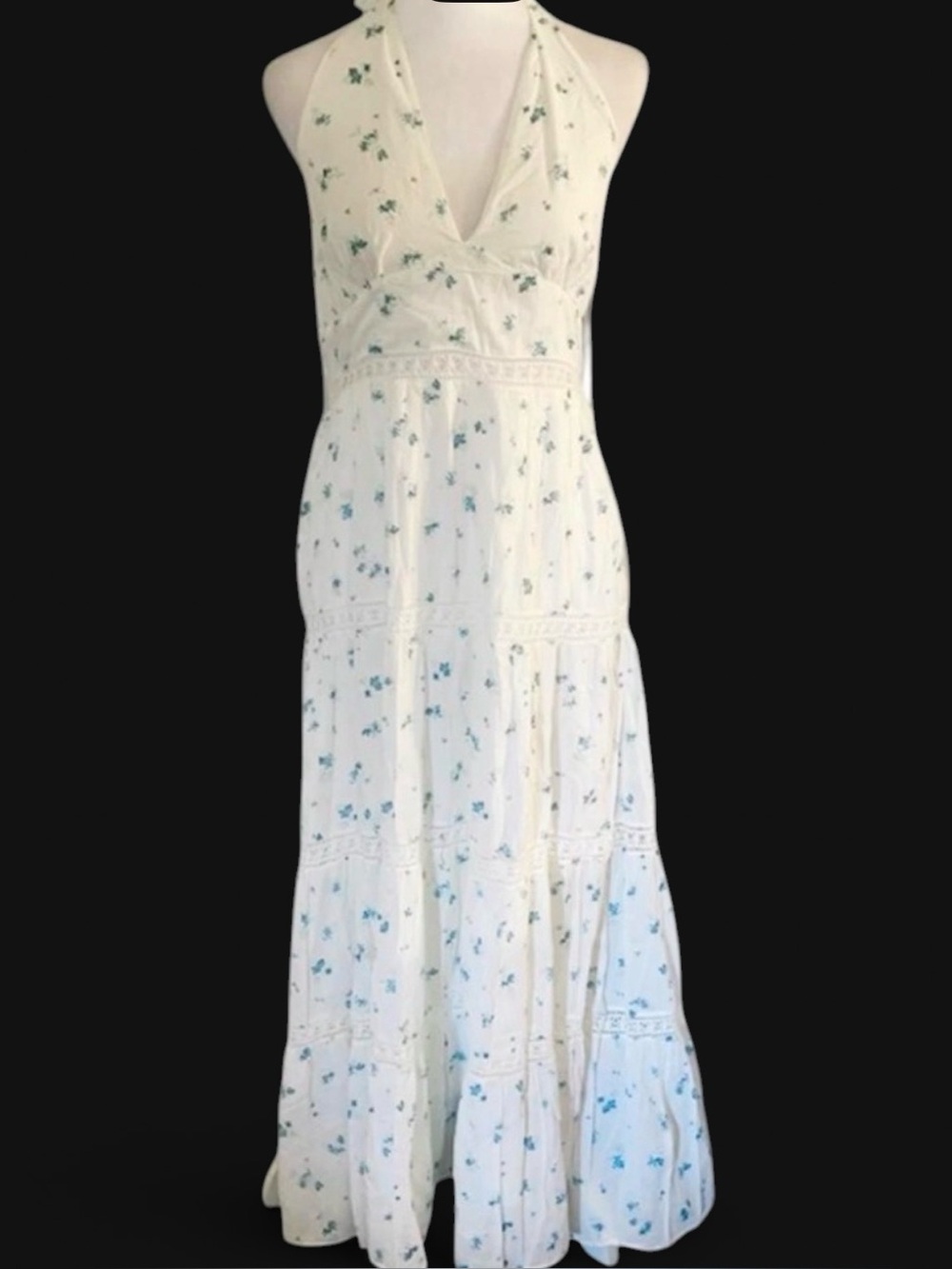 Cotton On White And Blue Floral Halter Maxi Dress